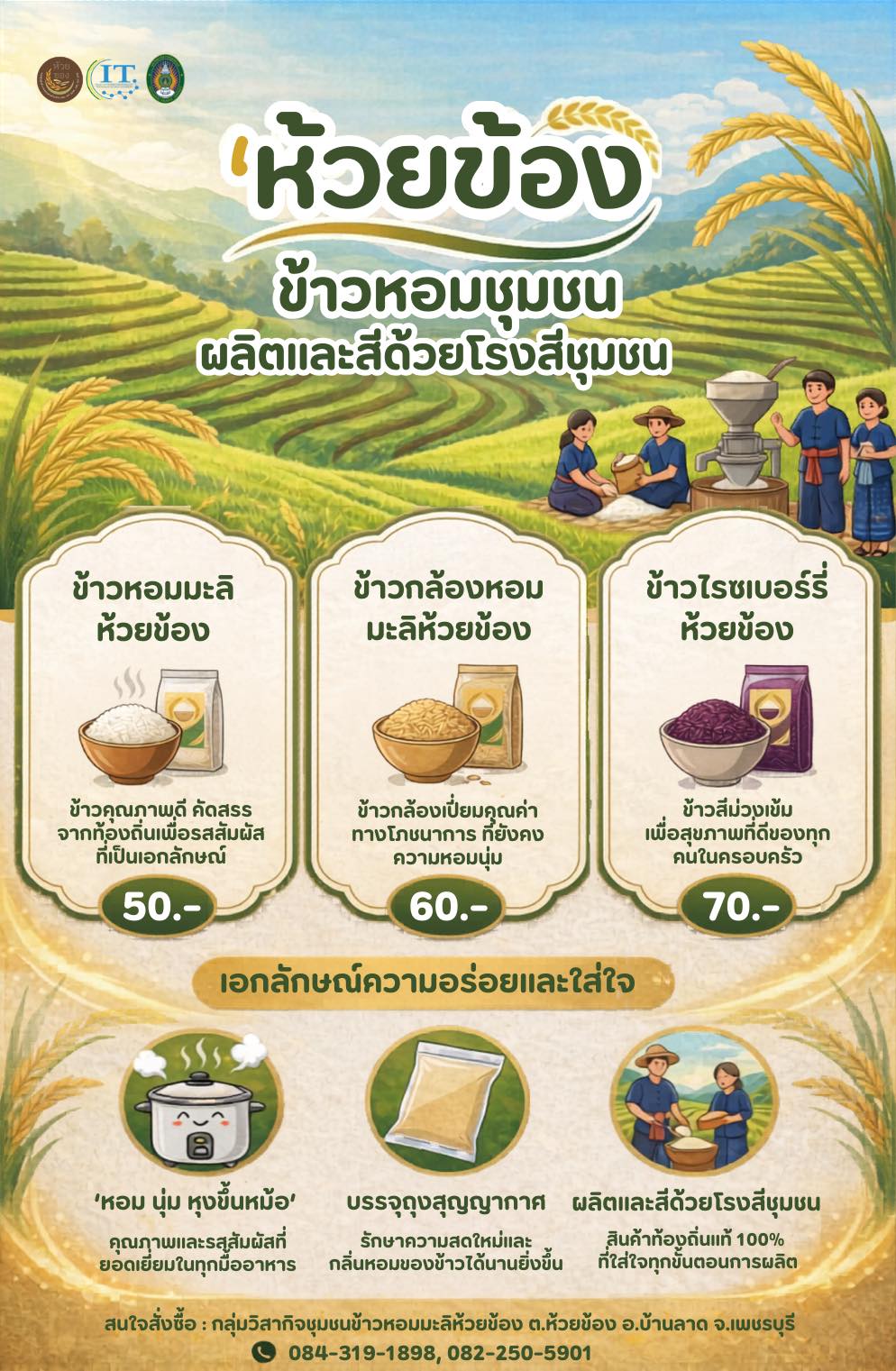 ข้าวหอมชุมชนห้วยข้อง" ปลูกที่อำเภอบ้านลาด จังหวัดเพชรบุรีของเรา