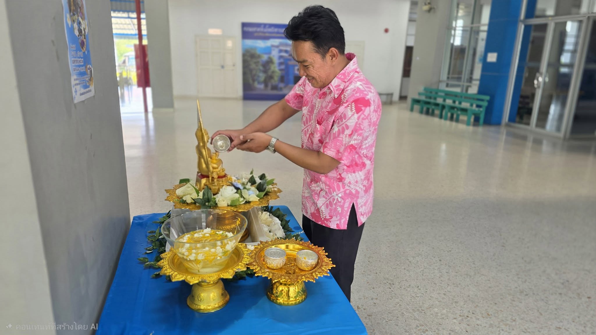 คณะเทคโนโลยีสารสนเทศ มหาวิทยาลัยราชภัฏเพชรบุรี จัดพิธีสรงน้ำพระเทศกาลสงกรานต์ ณ ชั้น 1 อาคารราชพฤกษ์ (อาคาร 26) คณะเทคโนโลยีสารสนเทศ และพิธีรดน้ำดำหัวอาจารย์ผู้อาวุโส - รูปที่ 9