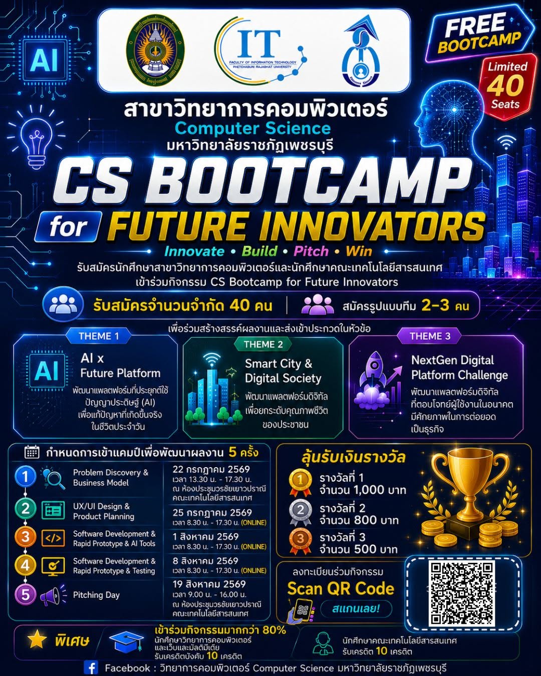 รับสมัครนักศึกษาสาขาวิทยาการคอมพิวเตอร์ และนักศึกษาคณะเทคโนโลยีสารสนเทศ เข้าร่วมกิจกรรม CS Bootcamp for Future Innovators รับสมัครจำนวนจำกัด 40 คน